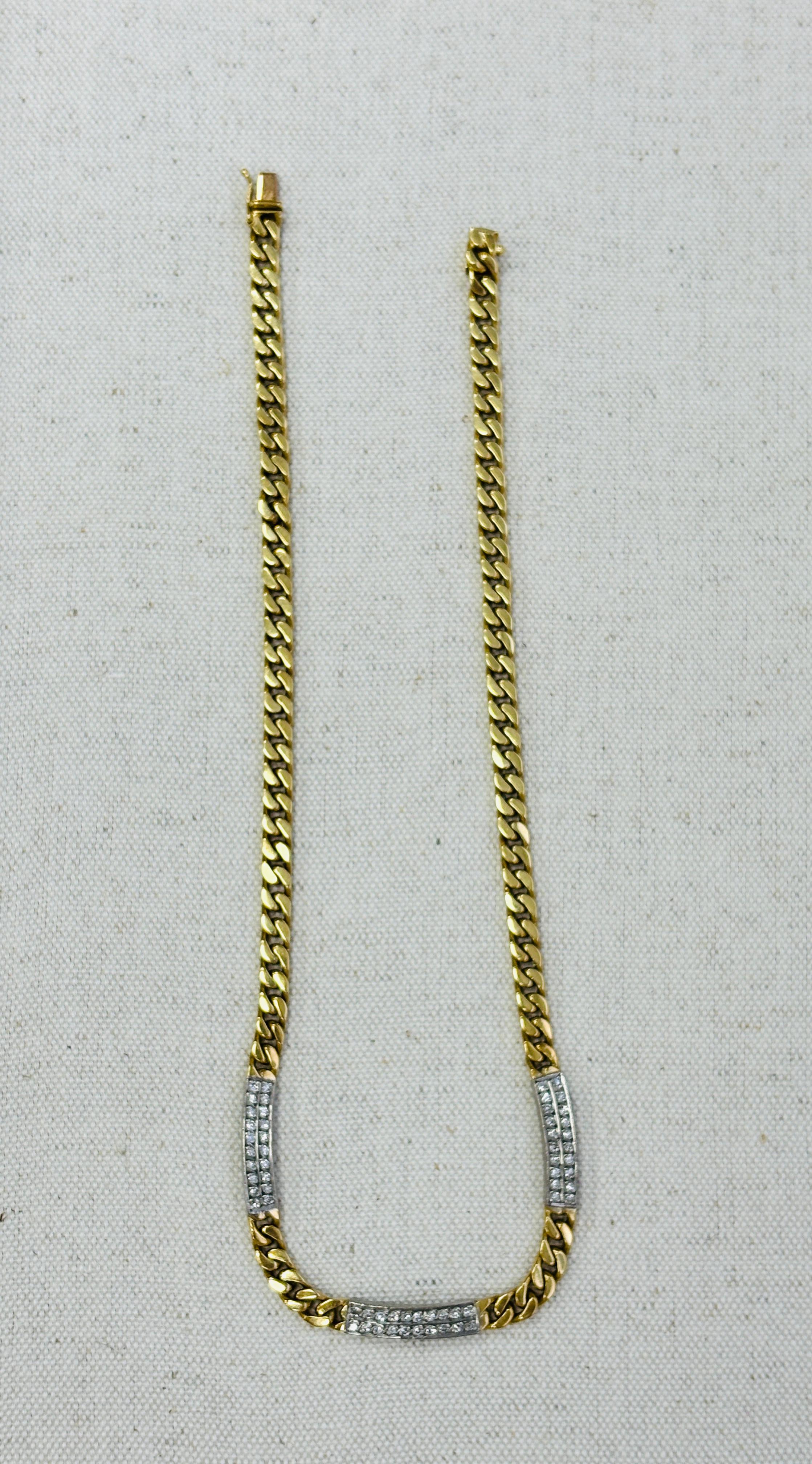 Excellent condition antique cuban necklace very flexible 
approximate 2 carats of natural old mined cut diamonds 
average f color , vs clarity on pave settings 
necklace has never been polished since its original finishing condition 
50.43 grams