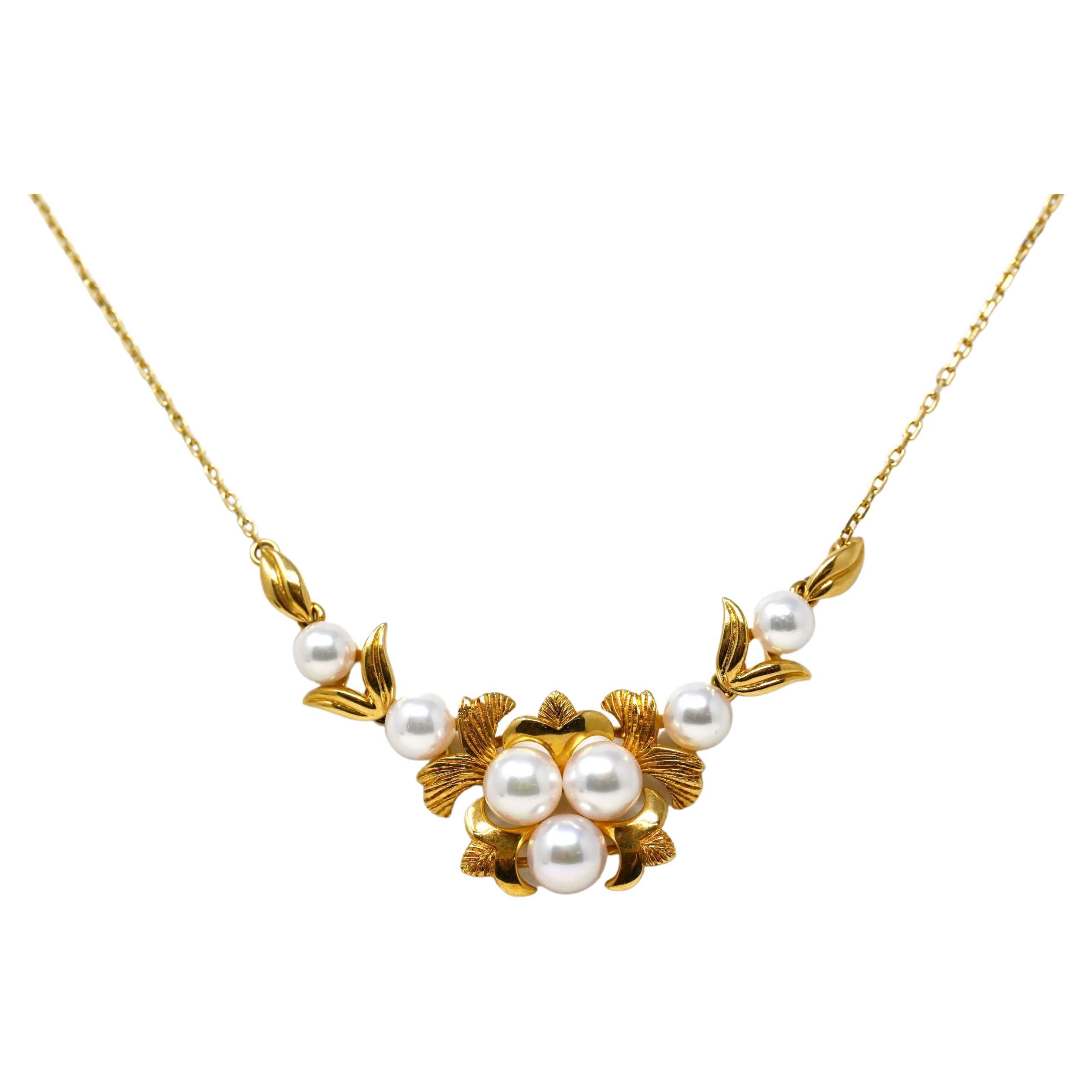 Vintage 18k Gold Cultured Pearls Necklace