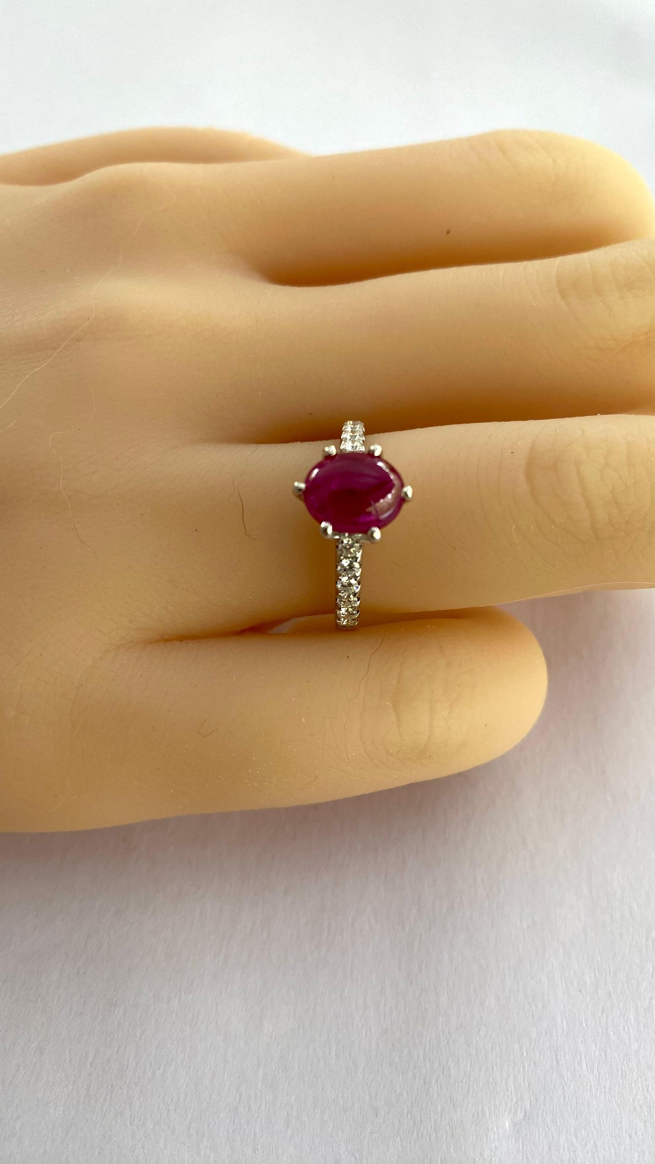 Vintage 18K Gold Cushion Burma Ruby Weighing 2.10 Carat Diamond Engagement Ring For Sale 5