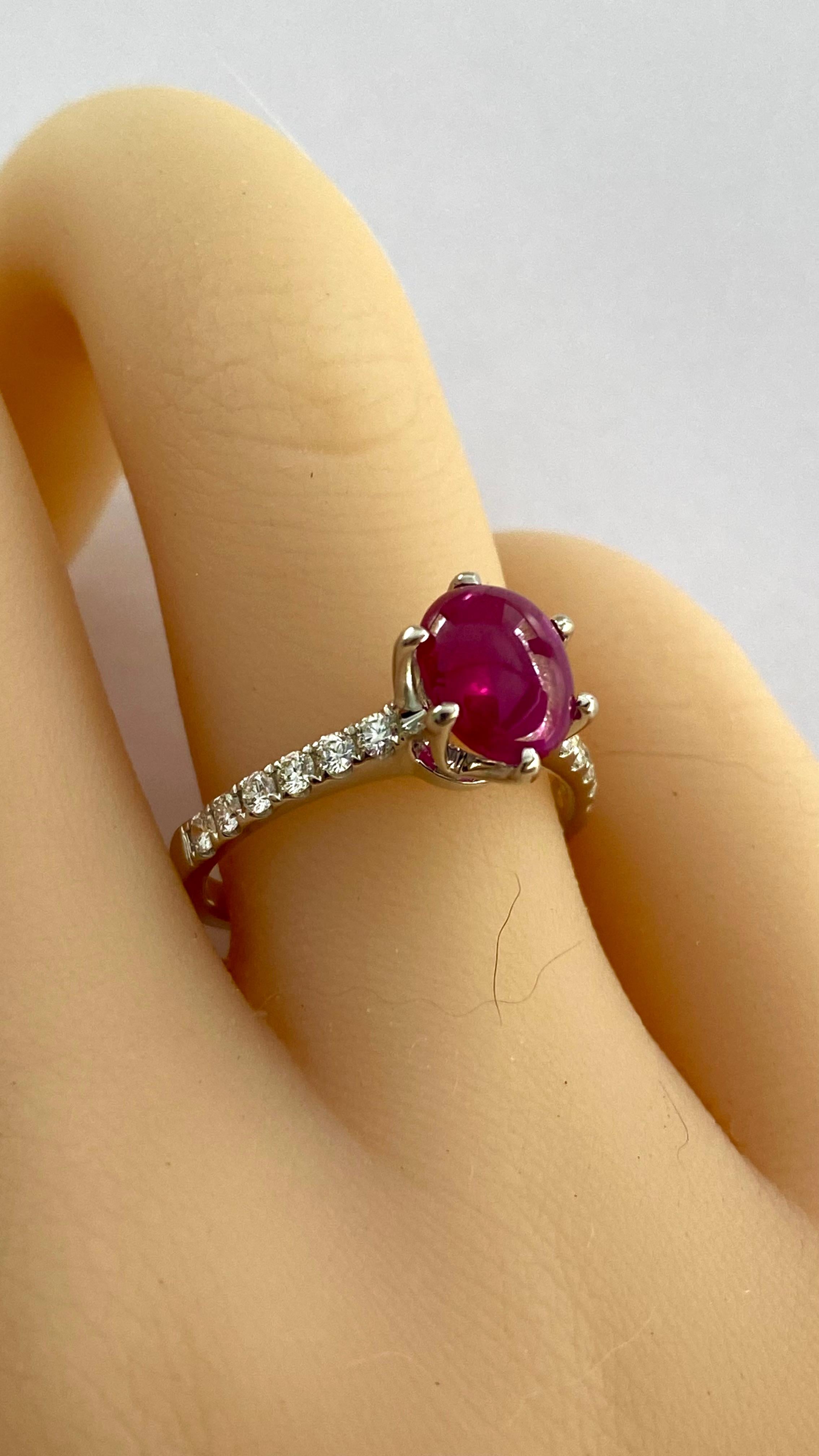 Vintage 18K Gold Cushion Burma Ruby Weighing 2.10 Carat Diamond Engagement Ring For Sale 6