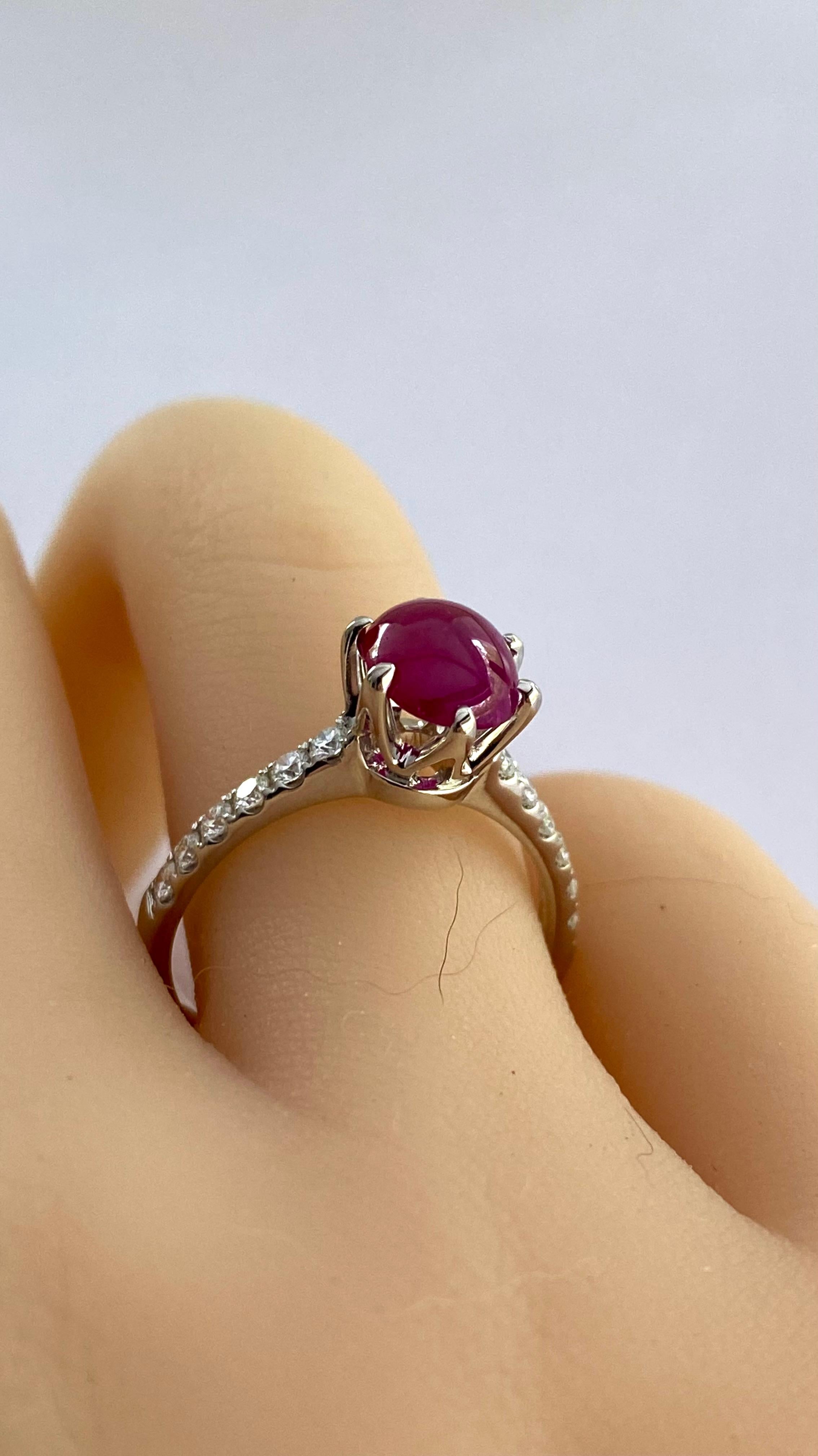 Vintage 18K Gold Cushion Burma Ruby Weighing 2.10 Carat Diamond Engagement Ring In Good Condition For Sale In New York, NY