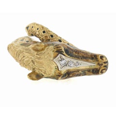 Vintage 18K Gold Detailed 3D Horse Head Band Ring w/ Enamel Work & Diamond