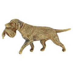 Vintage 18k Gold Detailed Chesapeake Bay Retriever Hunting Dog & Duck Pin Brooch