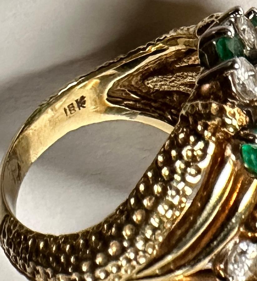 20th Century Vintage 18K Gold, Diamond And Emerald Cocktail  Ring For Sale