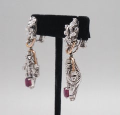 Vintage 18k Gold Diamond and Ruby Dangle Earrings - 14.1g