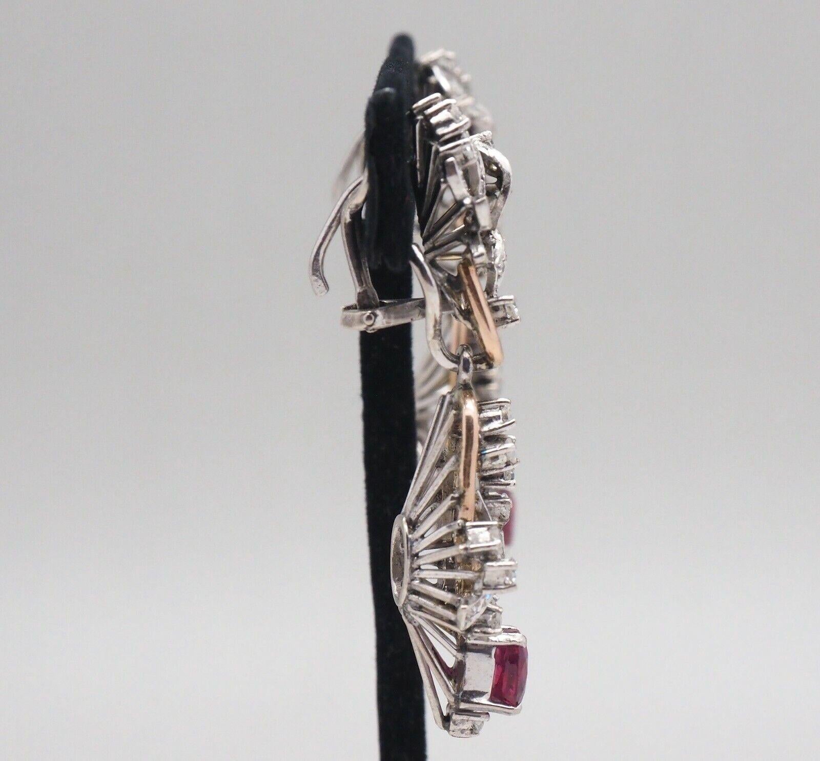 Vintage 18k Gold Diamond and Ruby Dangle Earrings - 14.1g im Zustand „Gut“ im Angebot in Providence, RI