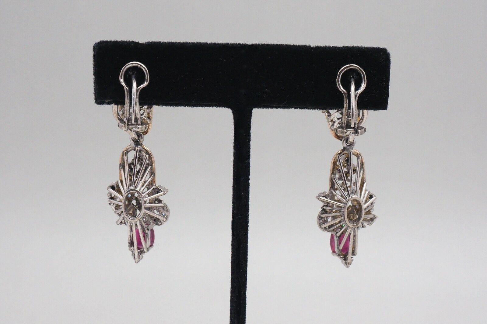 Vintage 18k Gold Diamond and Ruby Dangle Earrings - 14.1g im Angebot 1