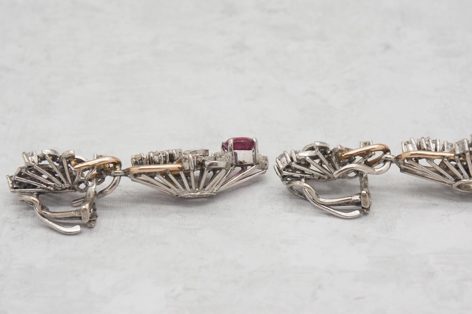 Vintage 18k Gold Diamond and Ruby Dangle Earrings - 14.1g im Angebot 2