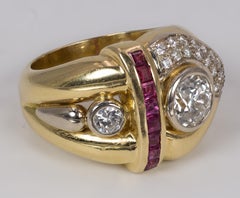 Vintage 18 Karat Gold, Diamond and Ruby Ring, 1970s