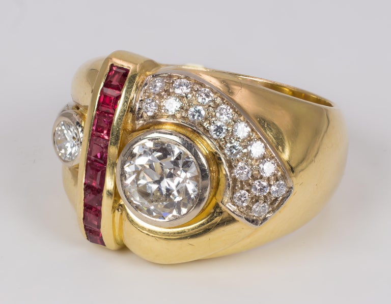 Vintage 18 Karat Gold, Diamond and Ruby Ring, 1970s For Sale at 1stDibs