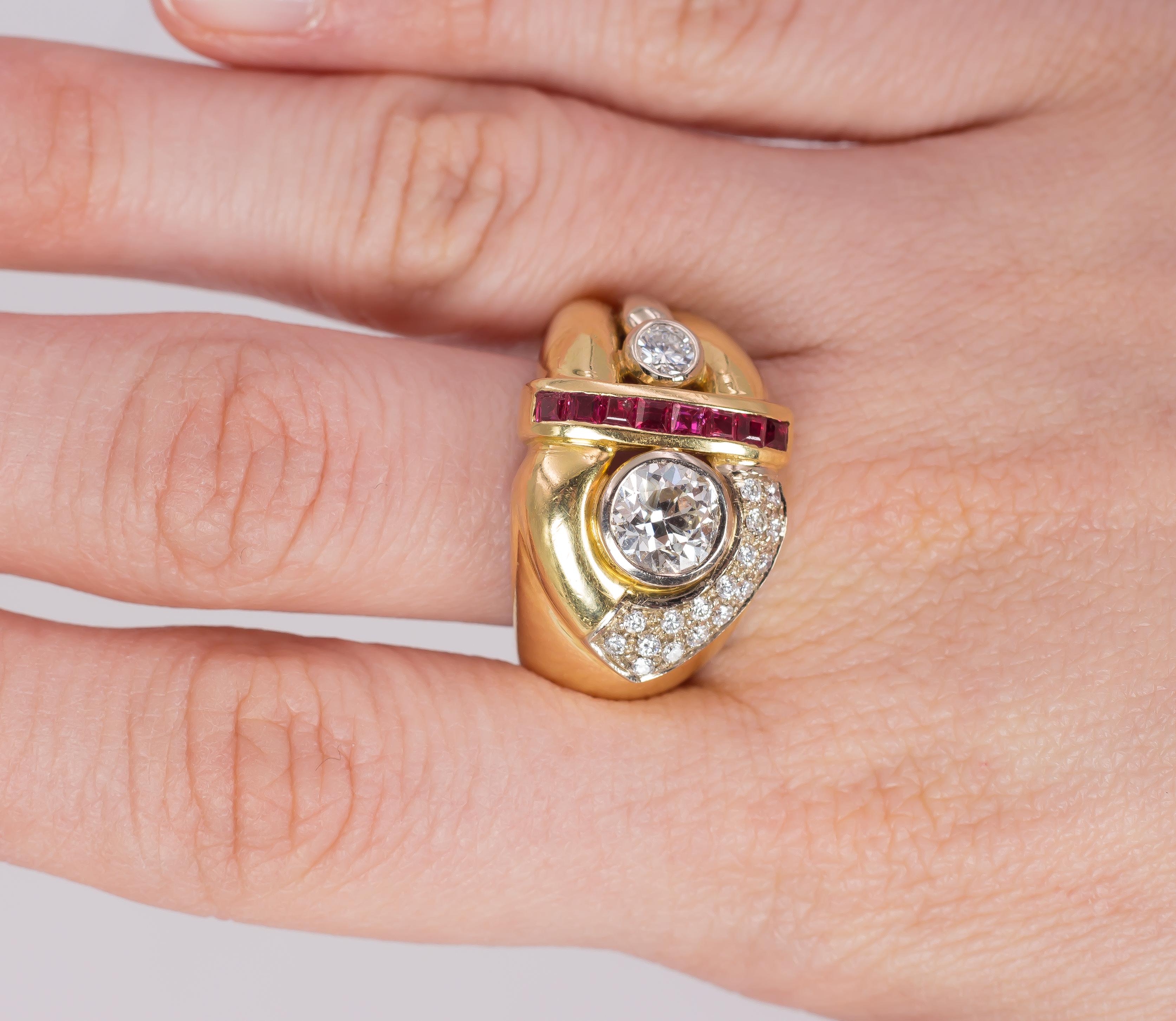 Vintage 18 Karat Gold, Diamond and Ruby Ring, 1970s For Sale 3