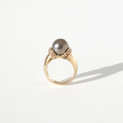 Anello vintage in oro 18 carati, diamanti e perle di Tahiti del 2000