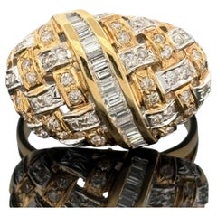 Vintage 18K Gold Diamond Basket-Weave Cocktail Ring