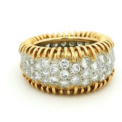 Vintage 18K Gold Diamond Bombe Band Ring, Circa 1980s