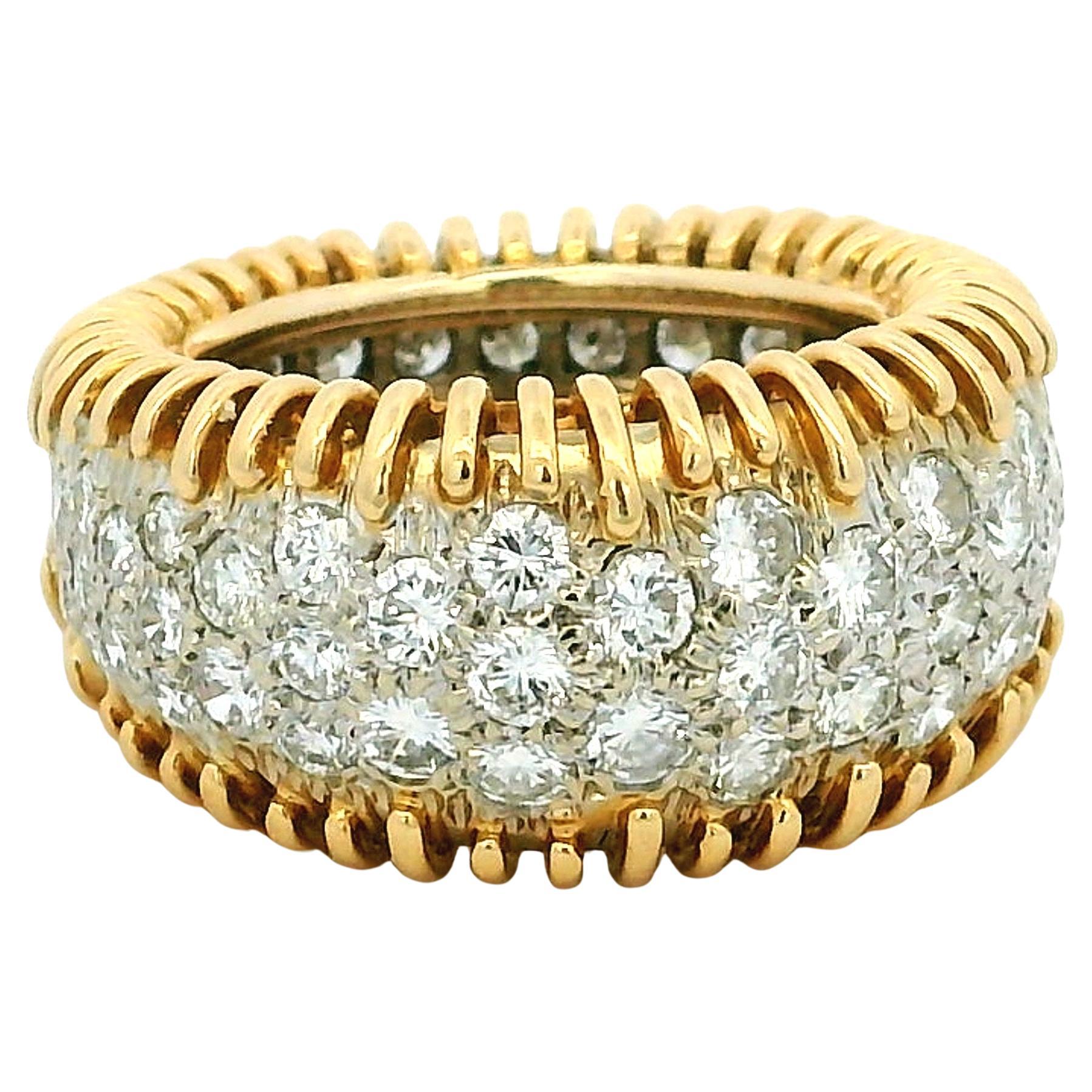 Vintage 18K Gold Diamond Bombe Band Ring, Circa 1980s