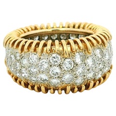 Vintage 18K Gold Diamond Bombe Band Ring, Circa 1980s