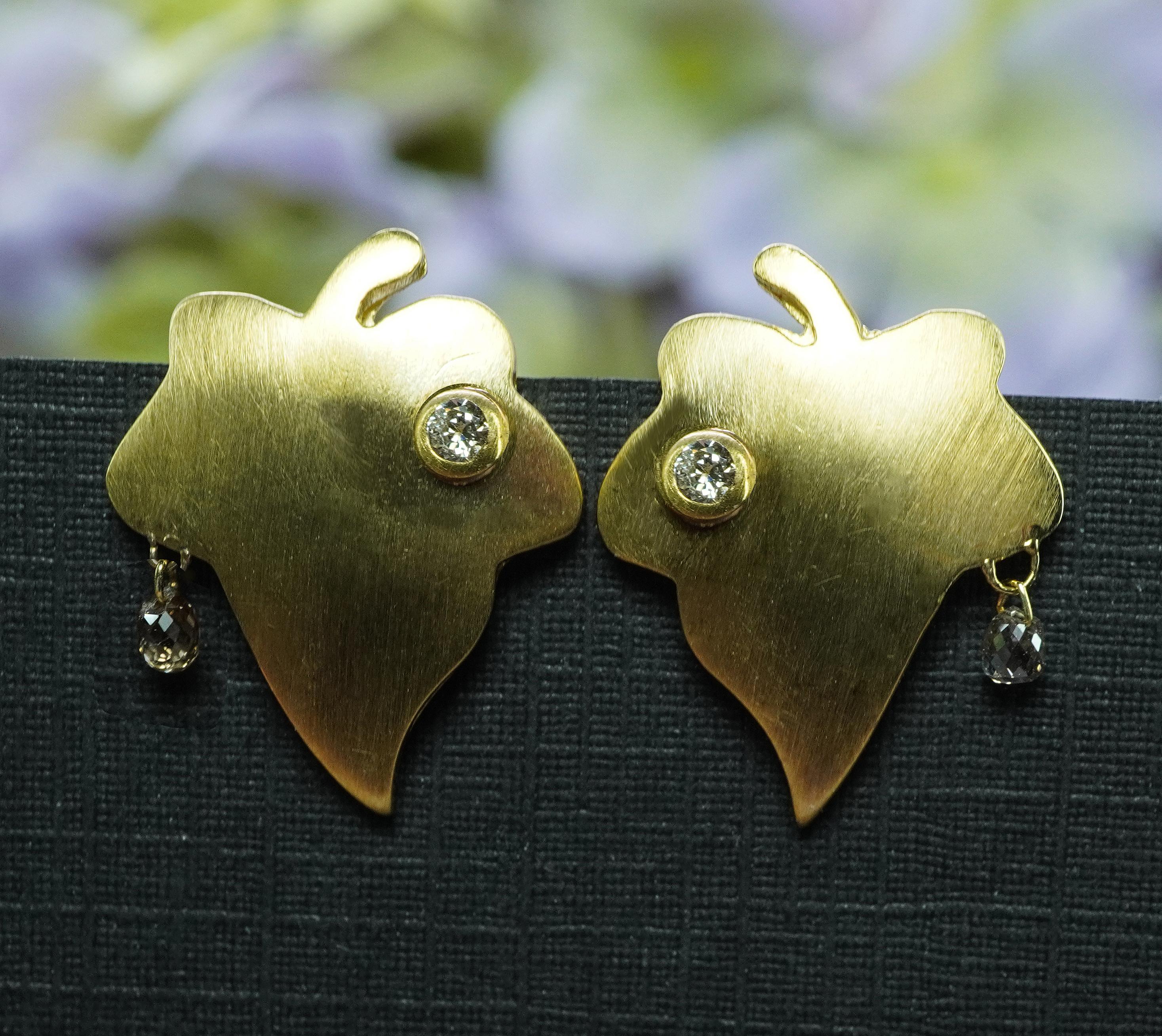 Vintage 18K Gold Diamant Briolette Ohrringe Organic Nature Estate (Zeitgenössisch) im Angebot