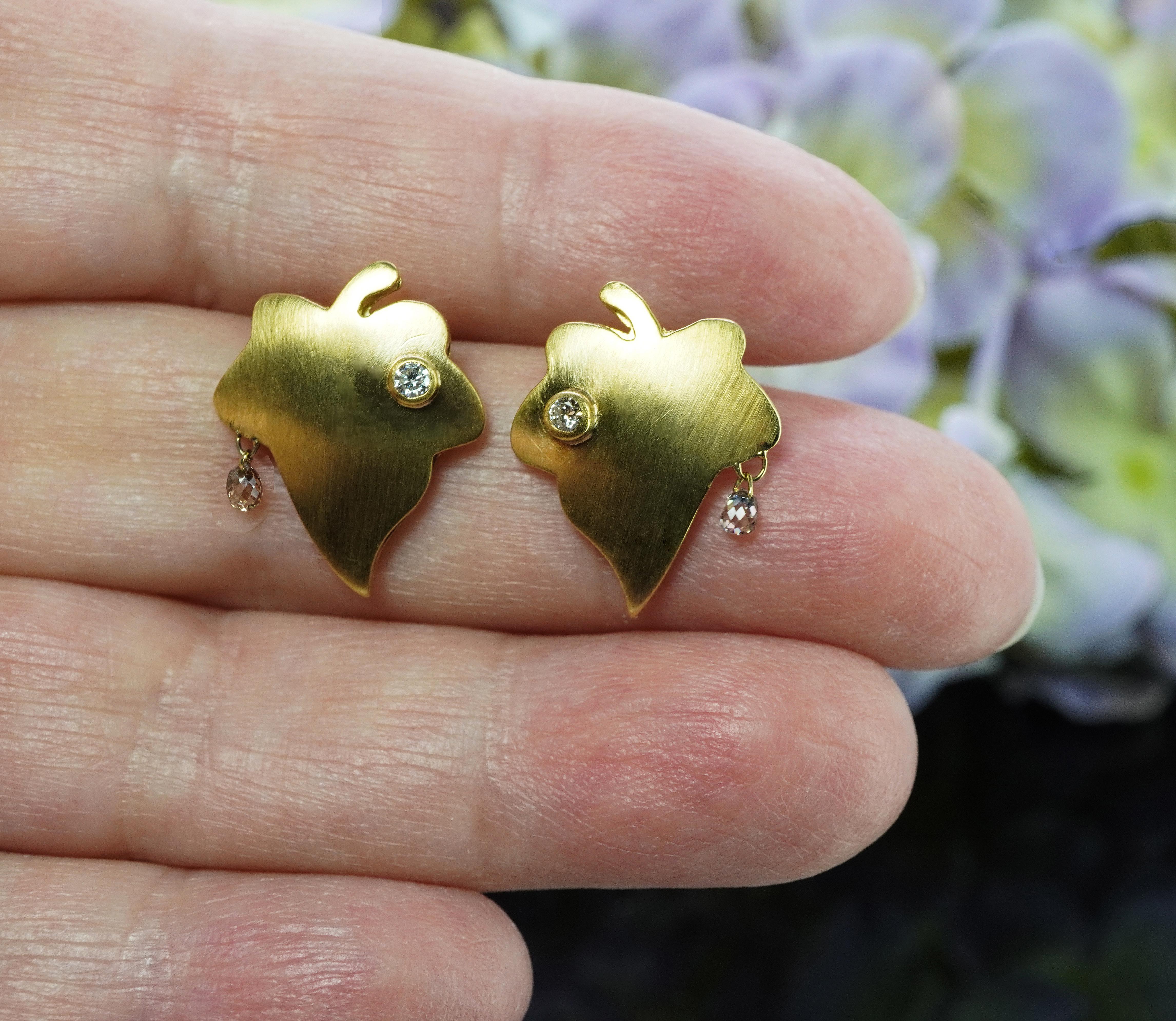 Vintage 18K Gold Diamant Briolette Ohrringe Organic Nature Estate im Zustand „Gut“ im Angebot in Brambleton, US