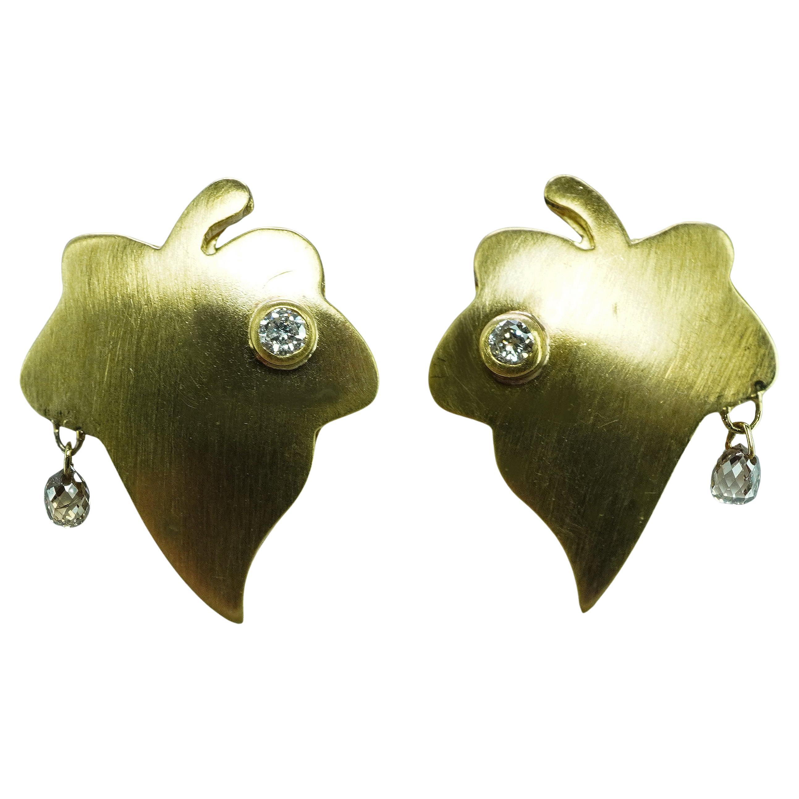 Vintage 18K Gold Diamond Briolette Earrings Organic Nature Estate