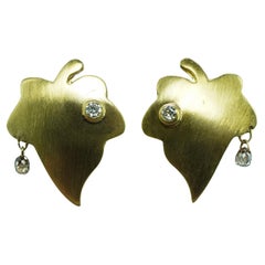 Vintage 18K Gold Diamond Briolette Earrings Organic Nature Estate