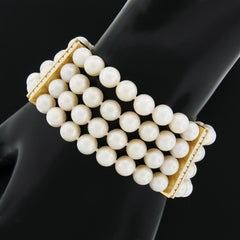 Vintage 18k Gold Diamond Channel Clasp & Spacers 4 Row Pearl Bracelet