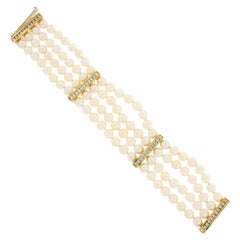 Vintage 18k Gold Diamond Channel Clasp & Spacers 4 Row Pearl Bracelet