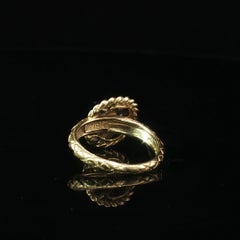 Vintage 18K Gold Diamond Crescent Moon Ring Rope Twist Band Size 2.75