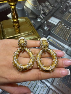 Vintage 18K Gold Diamond Door Knocker Earrings 4.90Ct F-VS Statement Earrings