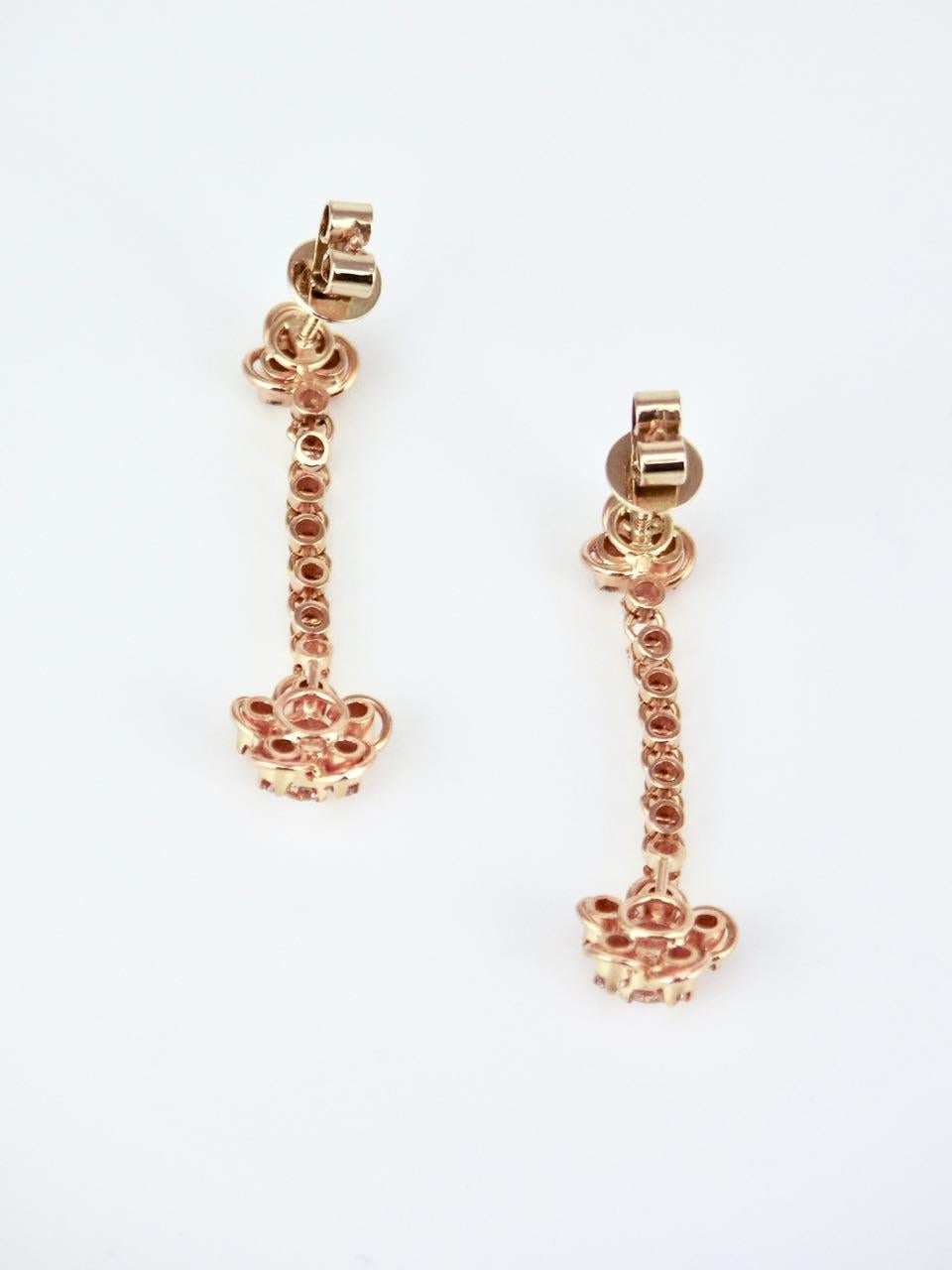 Romantic Vintage 18 Karat Gold Diamond Drop Earrings For Sale