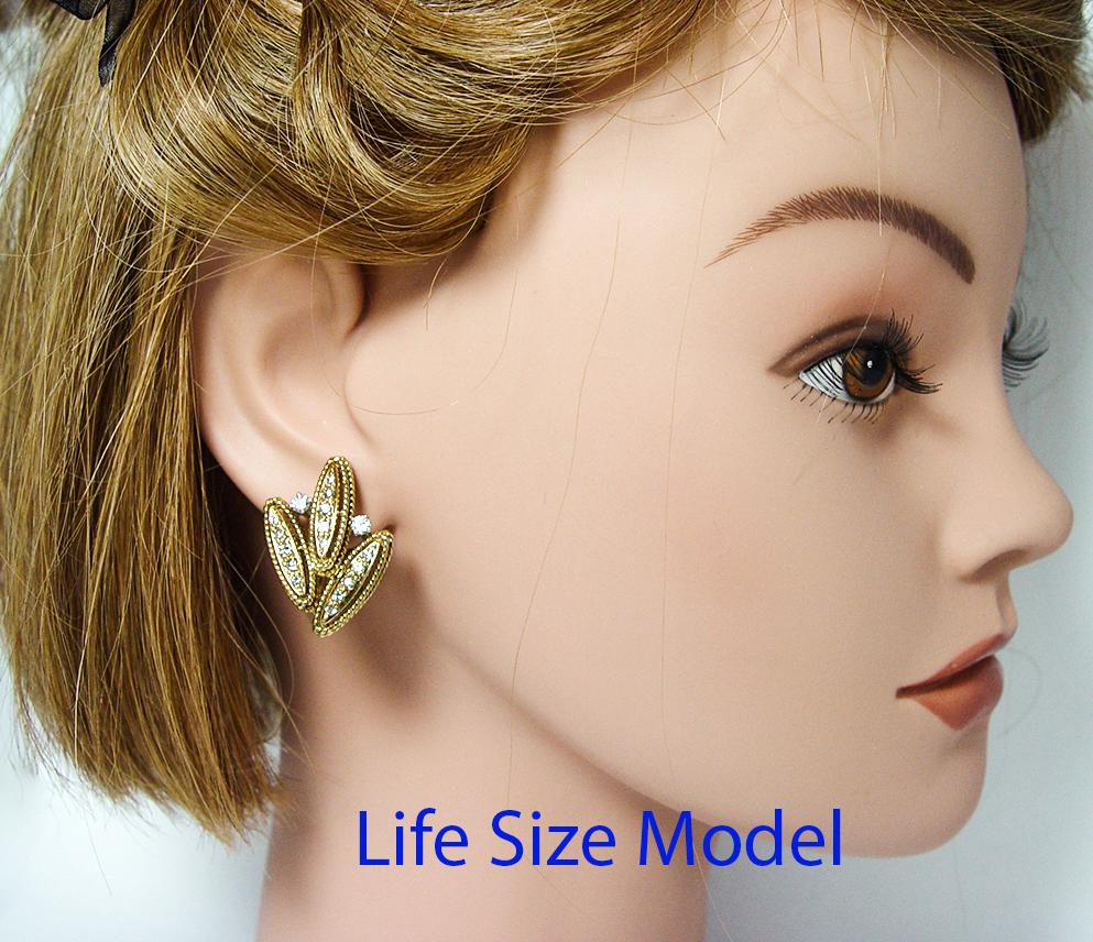Vintage 18K Gold Diamant Ohrringe Opulent Estate Midcentury 13.4gr circa 1960s im Angebot 1