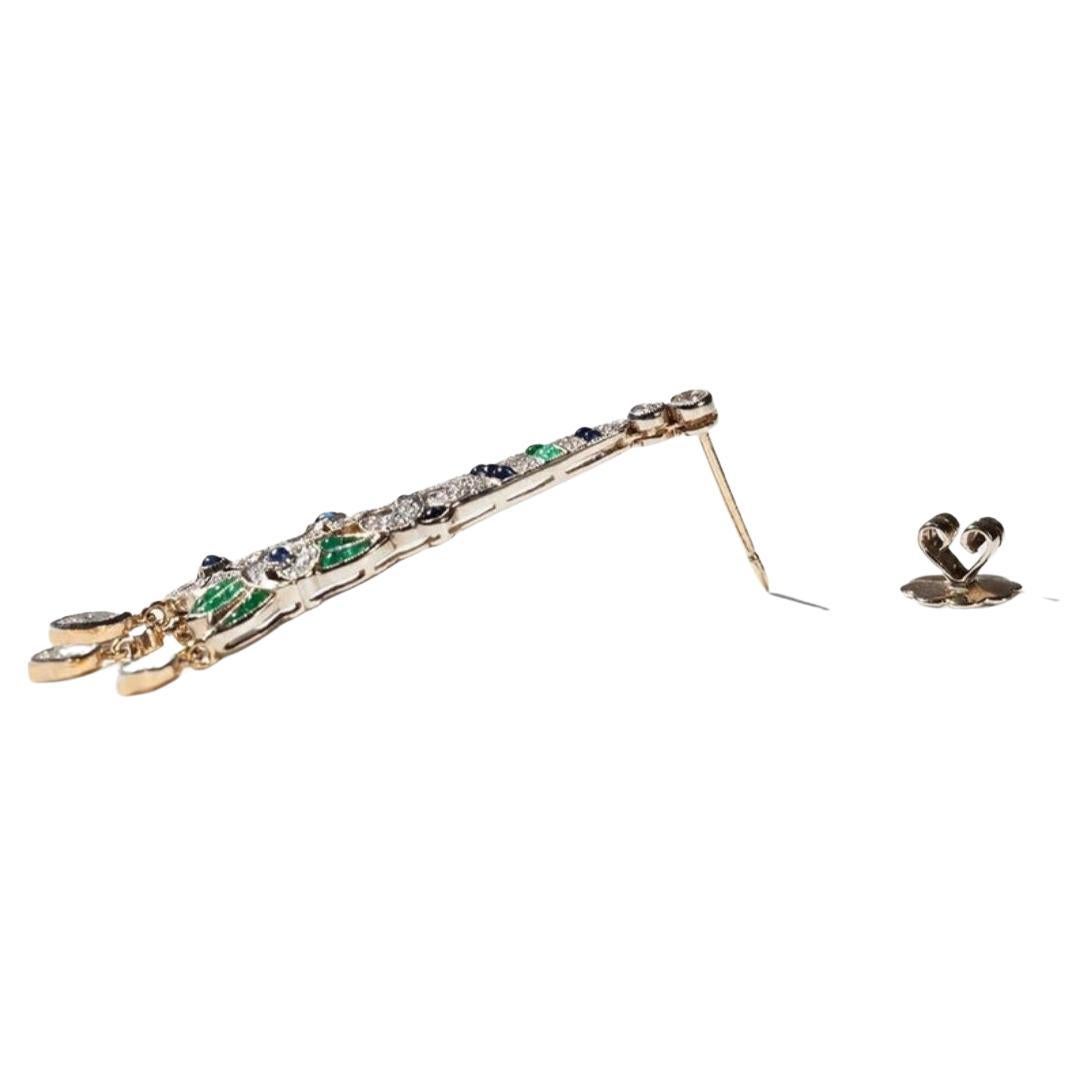 Art Deco Diamond Emerald Sapphire Gold Earrings For Sale 1
