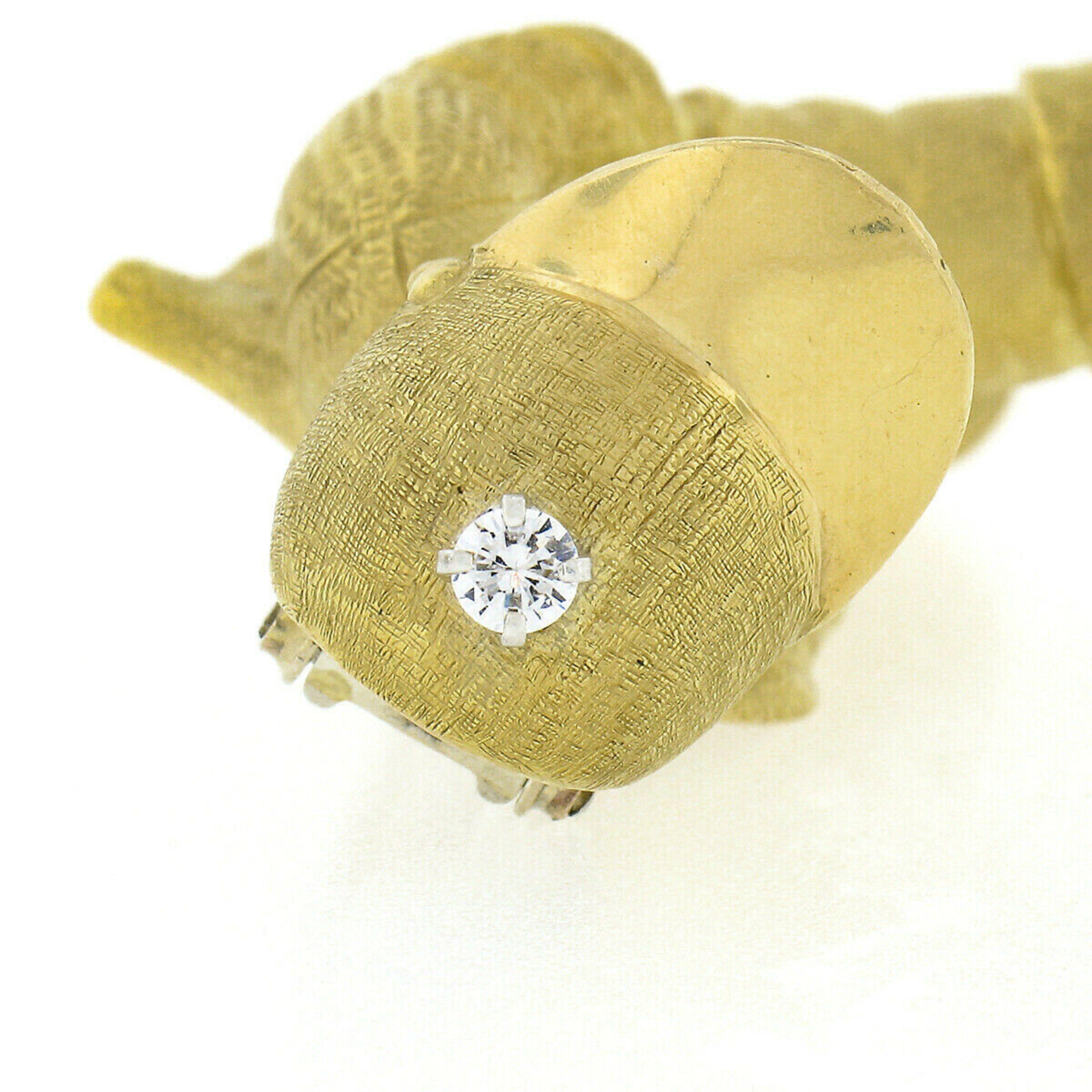 Vintage 18K Gold Diamond Emerald Sapphire Textured Detail 3D Boy Walking Brooch 2