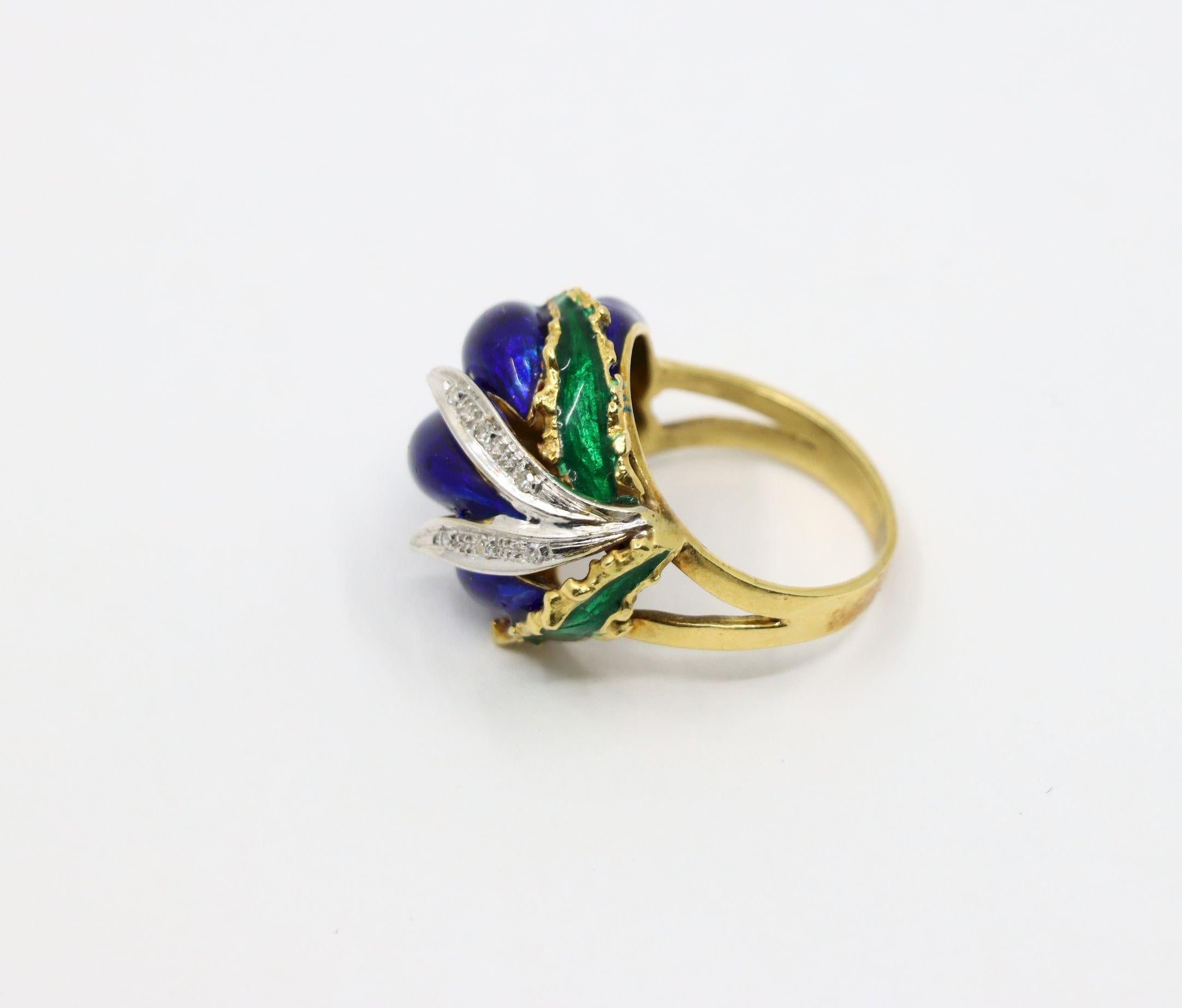 Anello vintage con smalto e diamanti in oro 18 carati in vendita 5