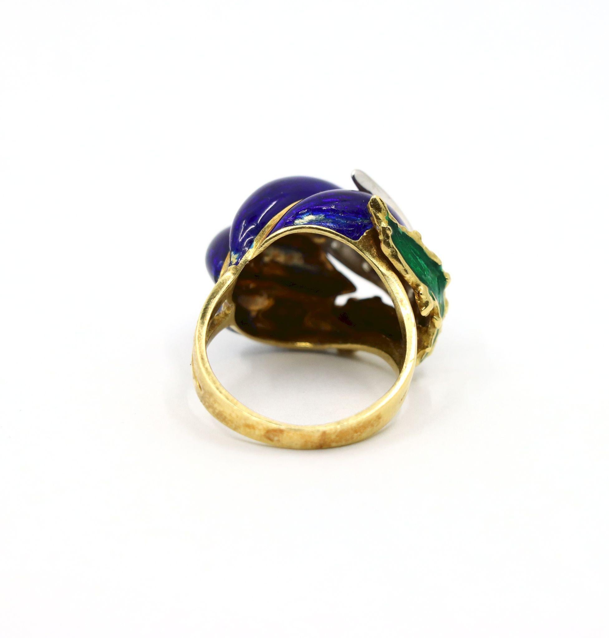 Anello vintage con smalto e diamanti in oro 18 carati in vendita 7