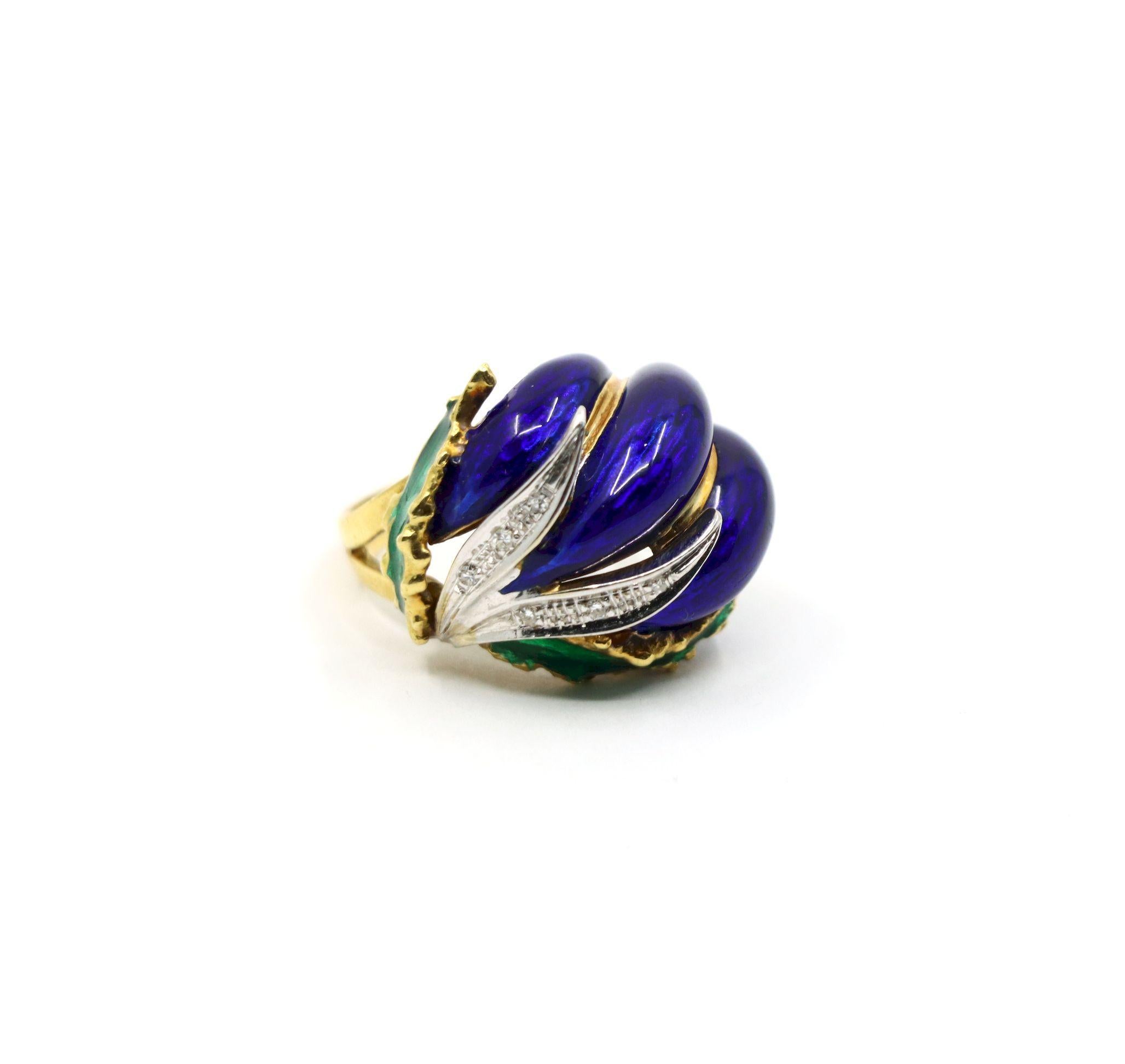 Anello vintage con smalto e diamanti in oro 18 carati in vendita 1