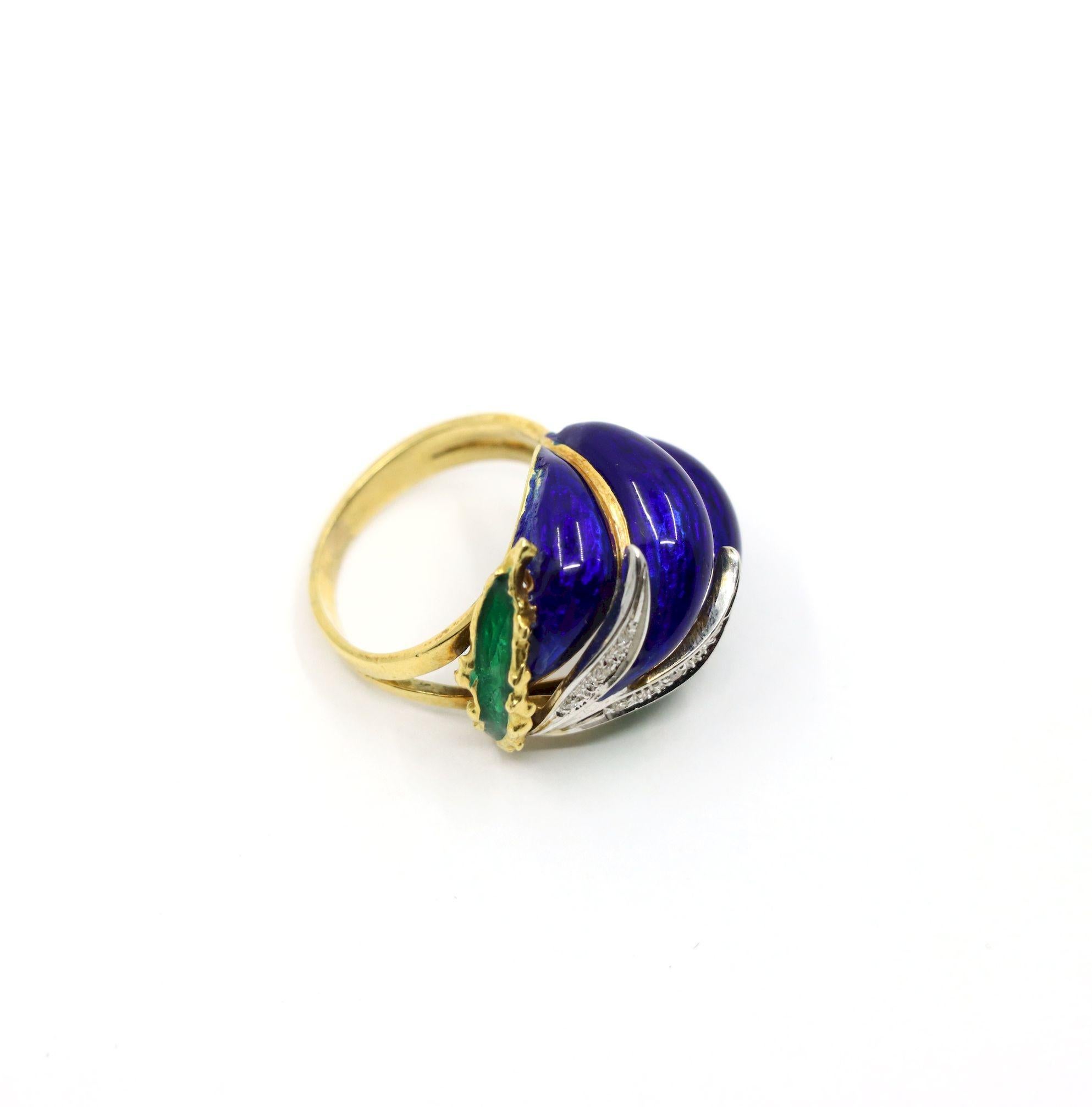 Anello vintage con smalto e diamanti in oro 18 carati in vendita 2