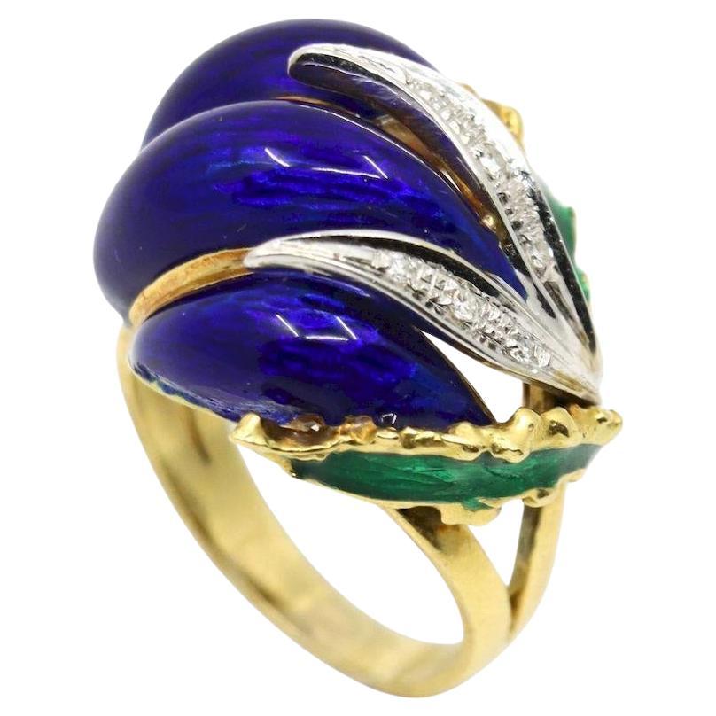 Vintage 18K Gold Diamant-Emaille-Ring