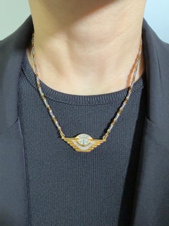 Vintage 18K Gold & Diamond Evil Eye Pendant Necklace. Egyptian Style!
