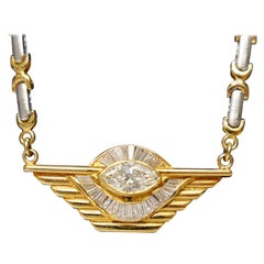 Vintage 18K Gold & Diamond Evil Eye Pendant Necklace. Egyptian Style!