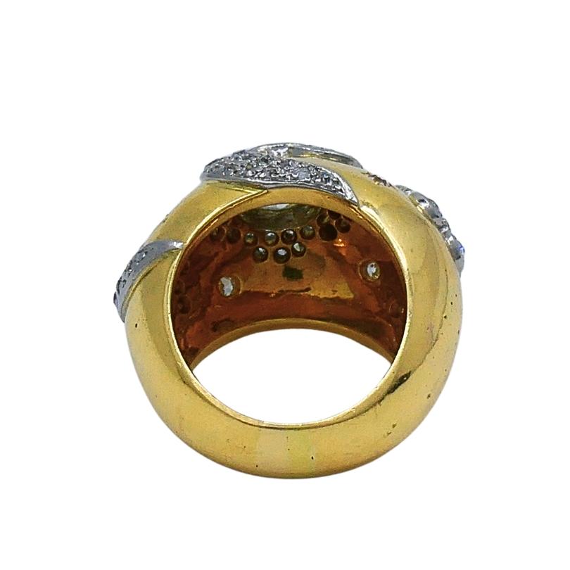 Vintage 18k Gold Diamond Floral Dome Ring For Sale 3