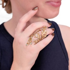 Vintage 18K Gold & Diamond Full Finger Figural Branch 'Coral' Cocktail Ring