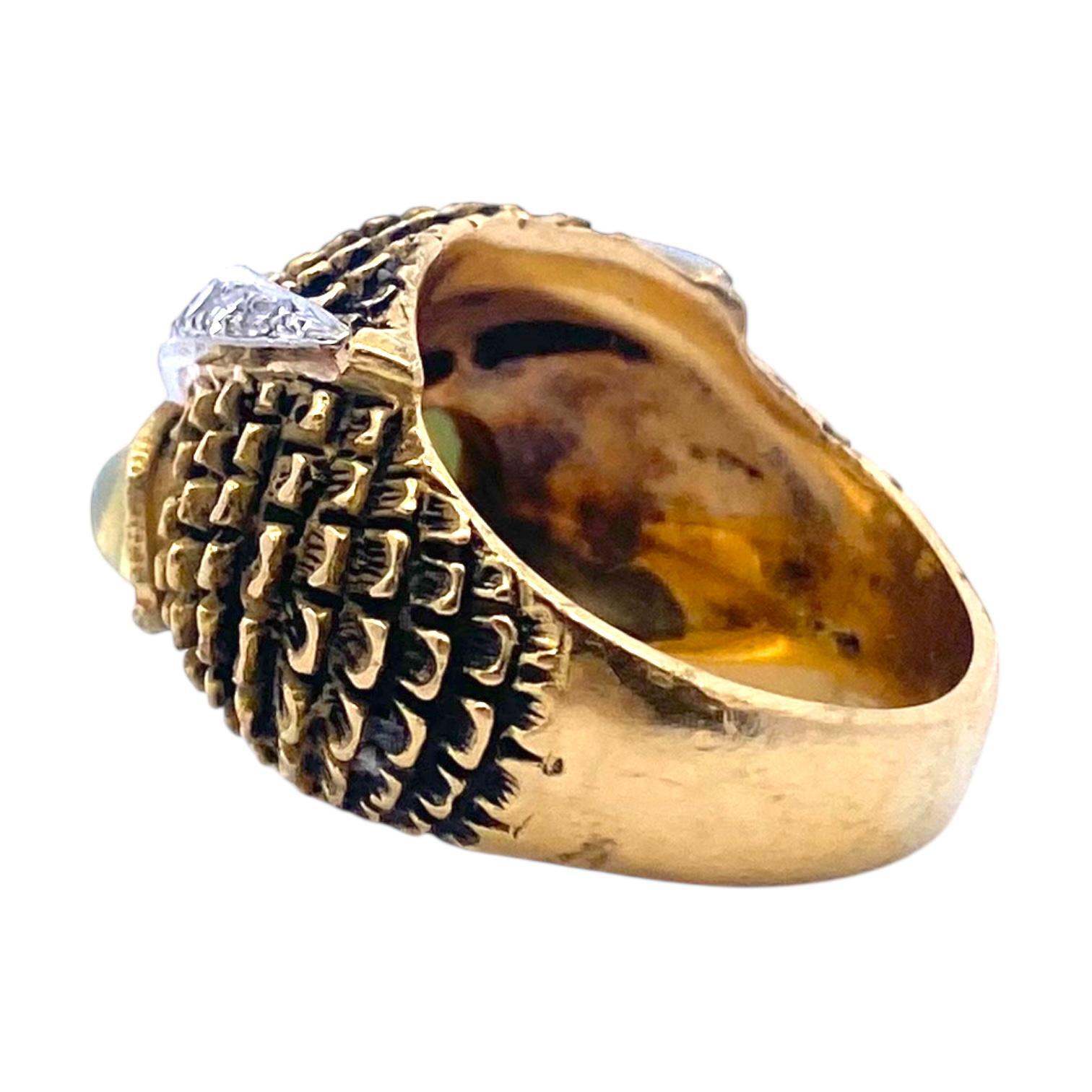 Art Nouveau Anello gufo d'epoca in oro 18 carati con diamanti e occhi di crisoberillo in vendita