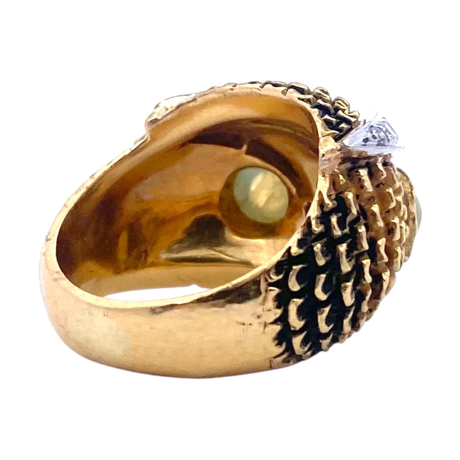 Anello gufo d'epoca in oro 18 carati con diamanti e occhi di crisoberillo In condizioni buone in vendita a Henderson, NV