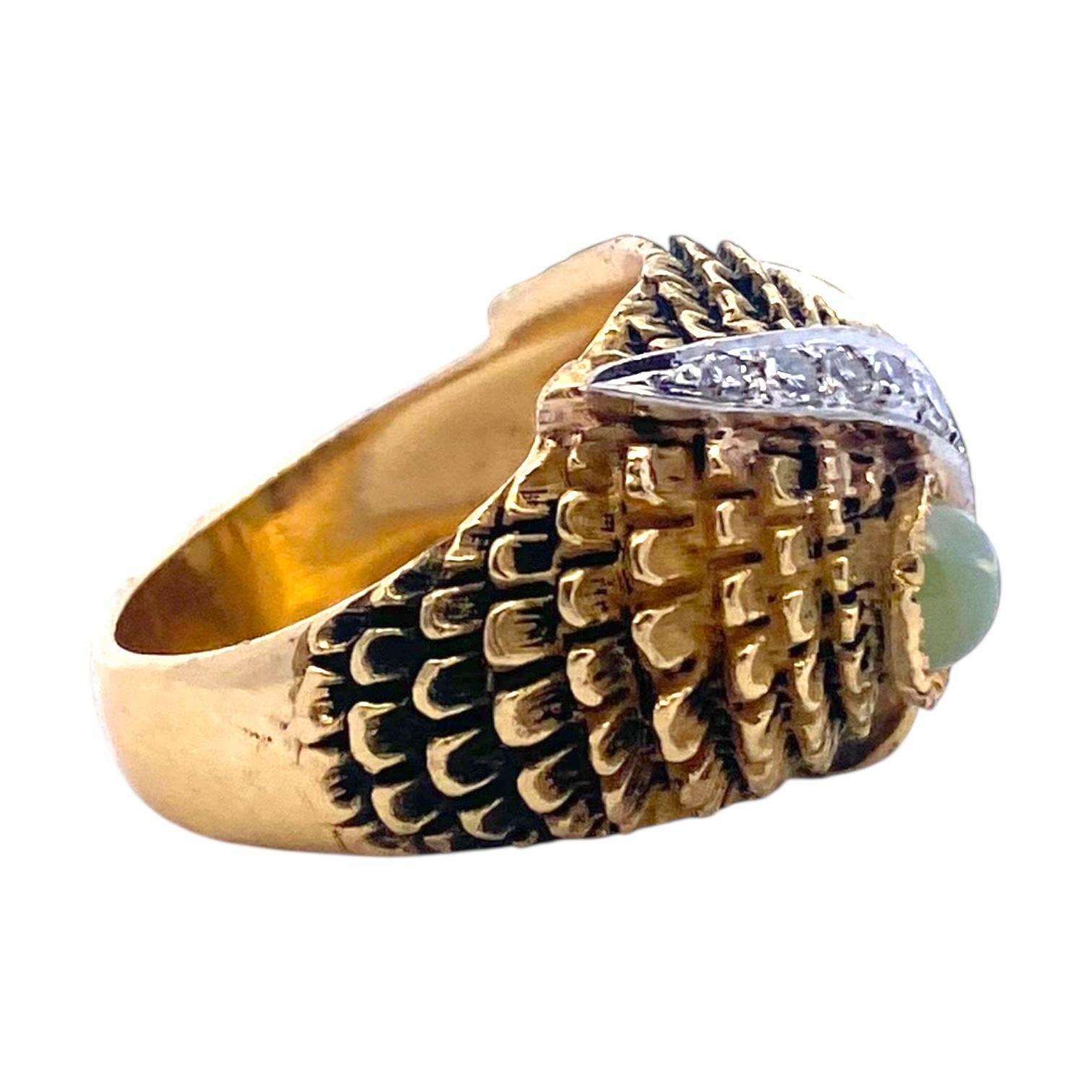 Anello gufo d'epoca in oro 18 carati con diamanti e occhi di crisoberillo in vendita 1