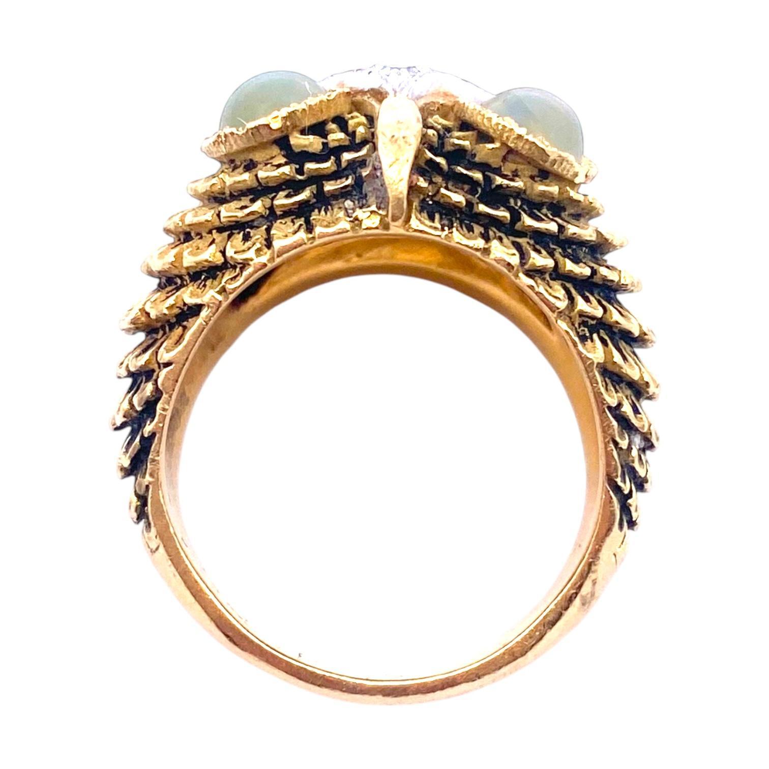 Anello gufo d'epoca in oro 18 carati con diamanti e occhi di crisoberillo in vendita 2