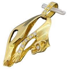Vintage 18k Gold Diamond Panther Pendant – Sculptural French Feline Necklace