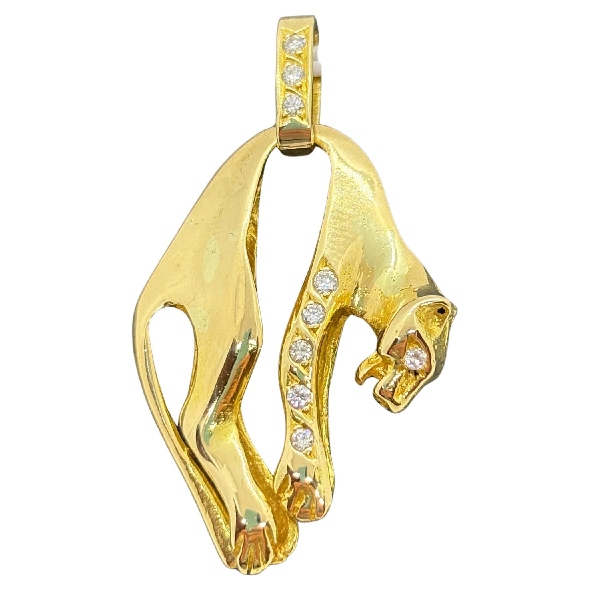 Pendentif panthère vintage en or 18 carats - Collier félin français sculptural