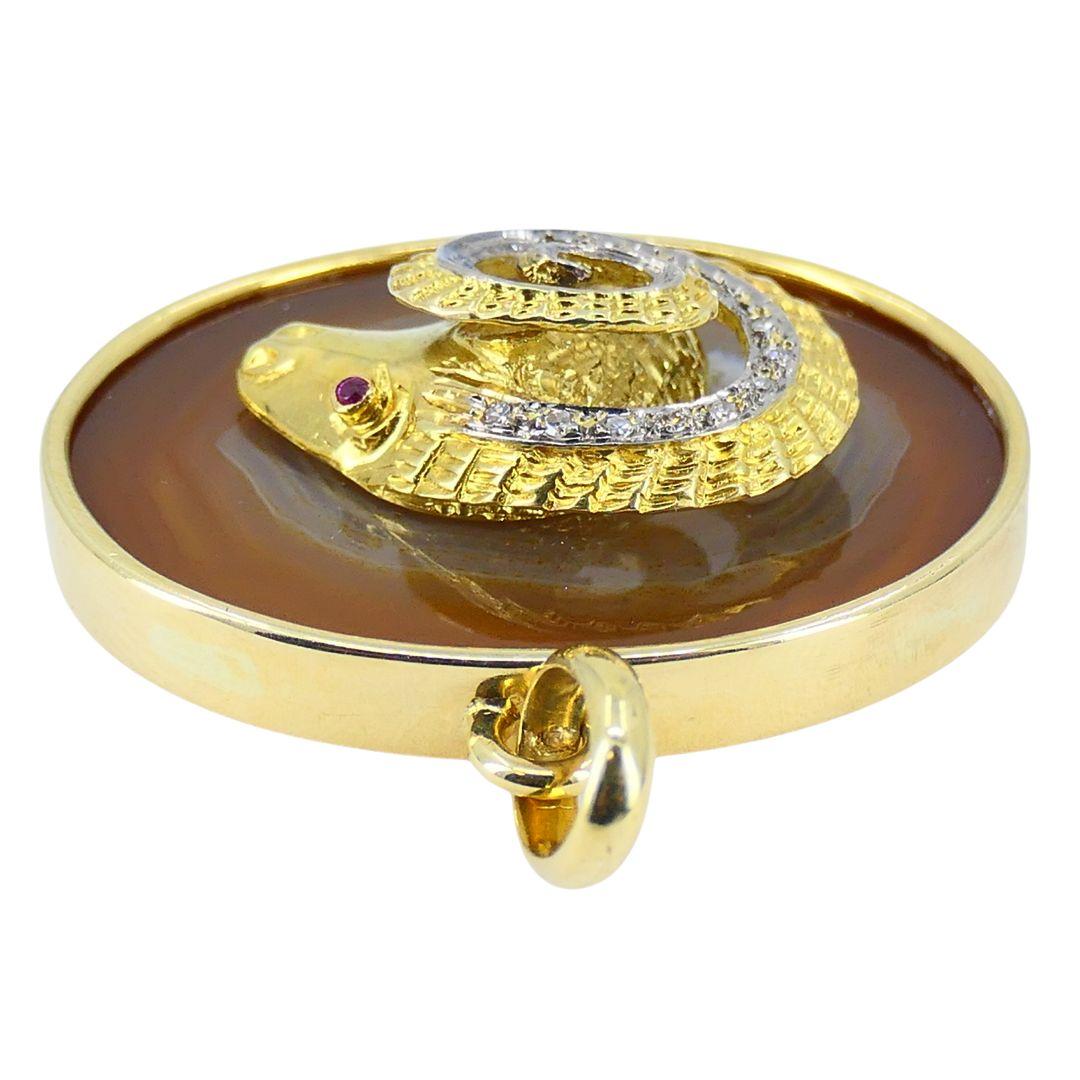 Women's or Men's Vintage 18k Gold Diamond Ruby Aries Ram Astrology Pendant For Sale