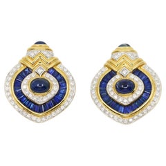 Vintage 18K Gold Diamond Sapphire Earrings