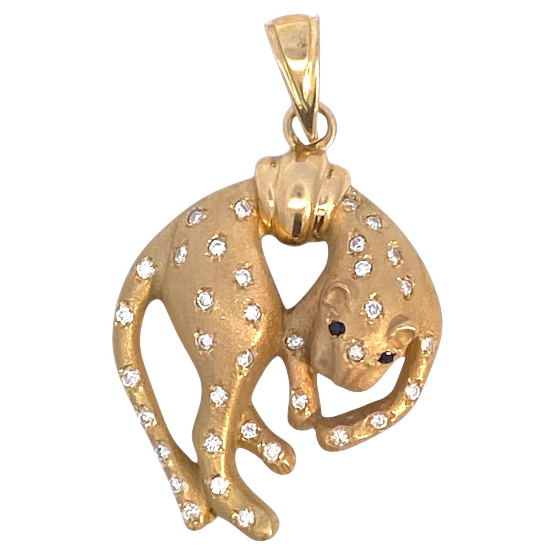 Vintage 18K Gold Diamond Set Panther Pendant